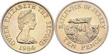 Джерси 10 пенсов 1984 Ла-Хуг-Би, Елизавета II (1952-) KM 57.1 медно-никель UNC 4583-246