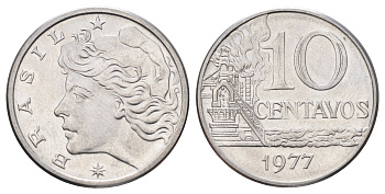 Бразилия 10 сентаво 1977 KM 578.1a нержавеющая сталь UNC 4646-931