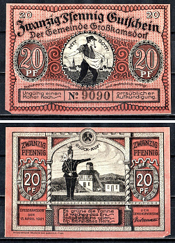Гросхансдорф (Прусская, Саксония) 20 пфеннигов 1921 7556-71-3-2