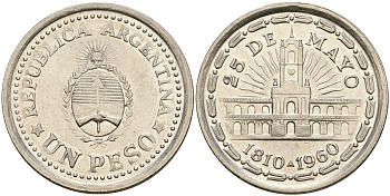 Аргентина 1 песо 1960 150 лет свержения Испанского вице-короля (1810-1960) KM 58 сталь плакированная никелем 4364-2736