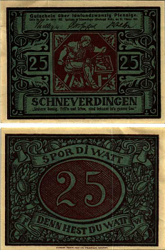 ШНЕФЕРДИНГЕН 25 ПФЕННИГОВ 1921 25 ФЕВРАЛЯ 1921 - 1922, НОТГЕЛЬД, ЗЕМЛЯ НИЖНЯЯ САКСОНИЯ Keller 1193.2 бумага 6318-15-3-1
