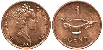Соломоновы острова 1 цент 1987 Елизавета II (1953-) KM 24 сталь плакированная бронзой aUNC 4602-923