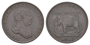 Цейлон 1 стивер 1815 Георг III (1760-1820) KM 81 медь 1518-625