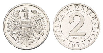 Австрия 2 гроша 1974 KM 2876 алюминий PROOF 4564-813