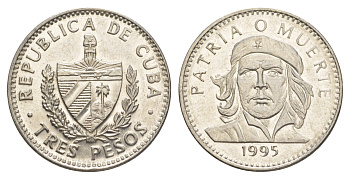 Куба 3 песо 1995 Эрнесто Че Гевара KM 346a сталь плакированная никелем    M14-04