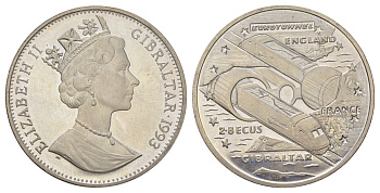 Гибралтар 2,8 экю 1993 Евротоннель KM 478 медно-никель BU 11-069-36