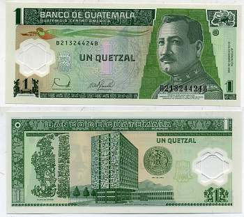 Гватемала 1 кетсаль 2006 20 декабря 2006, генерал Хосе Мария Ореллано, президент Гватемалы (1921-1926) Pick 109 пластик UNC (пресс) 6293-39-2