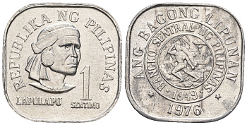 Филиппины 1 сентимо 1976 вождь острова Мактан Лапу-Лапу KM 205 алюминий  UNC  220-1142