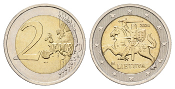 Литва 2 евро 2024 KM 212 биметалл UNC 4654-1143