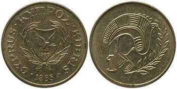 Кипр 1 цент 1985 KM 53.2 никель латунь 4154-729
