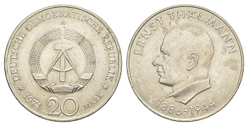 ГДР 20 марок 1971 A, 85 лет со дня рождения Эрнста Тельмана KM 34, J. 1535 медно-никель 4634-113