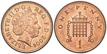 Великобритания 1 пенни 2004 Елизавета II (1952-2022) KM 986, Spink 4710 (B5) сталь плакированная медью 4609-619