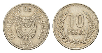 Колумбия 10 песо 1990 KM 281.1 медь цинк никель 4679-166