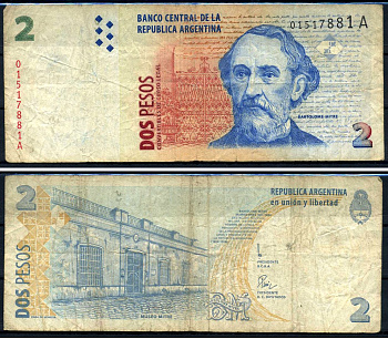 Аргентина 2 песо ND (1992-1997) Бартоломе Митре Мартинес Pick 340 b (1) бумага 7457-52-2-2