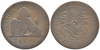 БЕЛЬГИЯ 2 САНТИМА 1833 KM 4.1 медь 34-333