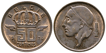 Бельгия 50 сантимов 1975 Belgie, Бодуэн I (1951-1993) KM 149.1 бронза 4383-1129