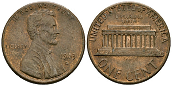 США 1 цент 1983 D, Линкольн KM 201b цинк плакированный медью 4136-224
