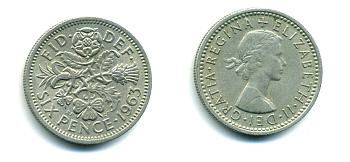 Великобритания 6 пенсов 1963 Елизавета II (1952-2022) KM 903, Spink 4149 медно-никель 89-1557