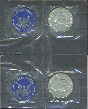 США 1 доллар 1971 в запайке, с жетоном монетного двоора KM 203a серебро BU 8-2-06-10