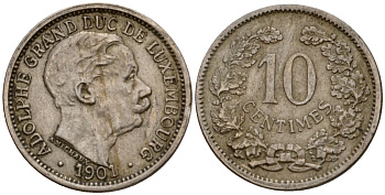 Люксембург 10 сантимов 1901 Адольф (1890-1905) KM 25 медно-никель 4602-433