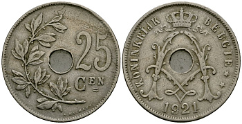 Бельгия 25 сантимов 1921 Belgie KM 69 медно-никель 4165-813