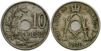 Бельгия 10 сантимов 1920 Belgique KM 85 медно-никель 4172-851