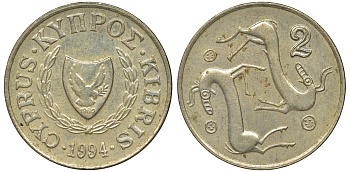 Кипр 2 цента 1994 KM 54.3 никель латунь 4122-353