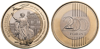 Венгрия 200 форинтов 2025 венгерская академия наук, птица KM NEW биметалл  UNC M72-20