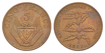 Руанда 5 франков 1977 KM 13 бронза 4650-322