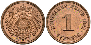 Германия 1 пфенниг 1892 A, Вильгельм II (1888-1918) KM 10, J. 10 медь 4608-563
