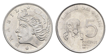 Бразилия 5 сентаво 1975 ФАО - Зебу KM 587 нержавеющая сталь UNC 4664-518