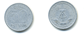 ГДР 50 ПФЕННИГОВ 1958 А ГОД ТИП KM 12.1 алюминий 176-341