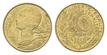 Франция 10 сантимов 1983 KM 929 алюминиевая бронза 4674-617
