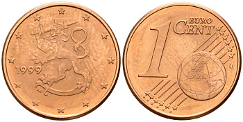 Финляндия 1 евроцент 1999  KM 98 сталь плакированная медью  UNC  4189-154