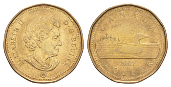 Канада 1 доллар 2007 Елизавета II (1952-2022), утка KM 495 никель плакированный позолоченной бронзой aUNC 4631-817