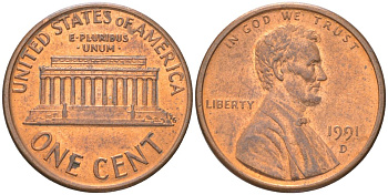 США 1 цент 1991 D, Линкольн KM 201b цинк плакированный медью UNC 4613-1247