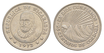 Никарагуа 25 сентаво 1972 KM 18.3 медно-никель UNC 4641-256