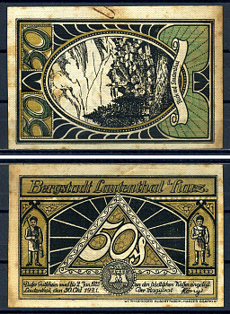 Лаутенталь (Харц, Ганновер, Нижняя Саксония) 50 пфеннигов 1921 вид на Лаутенталь Mehl Grabowski 778.1-1/12 картон aUNC 7556-1-3-1