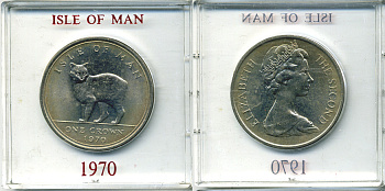Остров Мэн 1 крона 1970 кошка Мэна, в оригинальной пластиковой коробке KM 18 медно-никель UNC 6-6-1-51