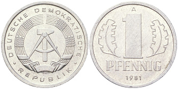 ГДР 1 пфенниг 1981 A KM 8.2 алюминий 4613-932