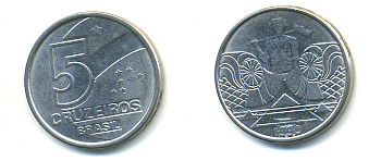 Бразилия 5 крузейро 1990 фермер KM 618.1 нержавеющая сталь aUNC 93-653