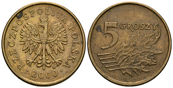 Польша 5 грошей 2000 MW KM 278, Parchimowicz 703g латунь 4585-149