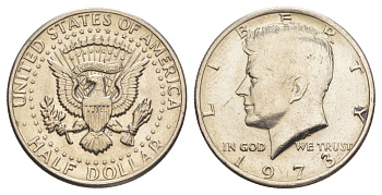 США 1/2 доллара (50 центов) 1973 D, Джон Кеннеди KM 202b медь плакированная медно-никелем aUNC 4517-1221