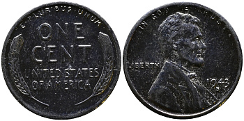 США 1 цент 1943 S (Сан-Франциско), Авраам Линкольн KM 132 a сталь плакированная цинком 4392-1119
