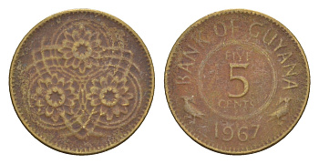 Гайана 5 центов 1967 KM 32 латунь 4655-845