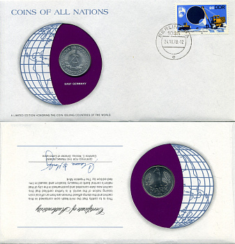 ГДР 1 МАРКА 1978 А, конверт с маркой первого дня гашения, Coins of Nations KM 35.2 алюминий UNC 4294-44-1