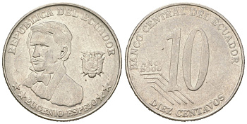 Эквадор 10 сентаво 2000 KM 106 нержавеющая сталь 4611-868