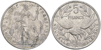 Французская Новая Каледония 5 франков 2017 птица кагу, (IEOM) KM 16, Schoen 12, Lec 81k алюминий 4120-121