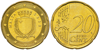 Мальта 20 евроцентов 2008 F KM 129 нордик UNC 4551-614