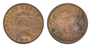 Латвия 1 сантим 1992 KM 15 сталь плакированная медью 105-334